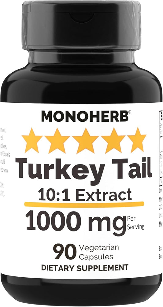 Organic Turkey Tail Mushroom Extract Capsules - 1000mg, 90 Vcaps - Immune Support Supplement