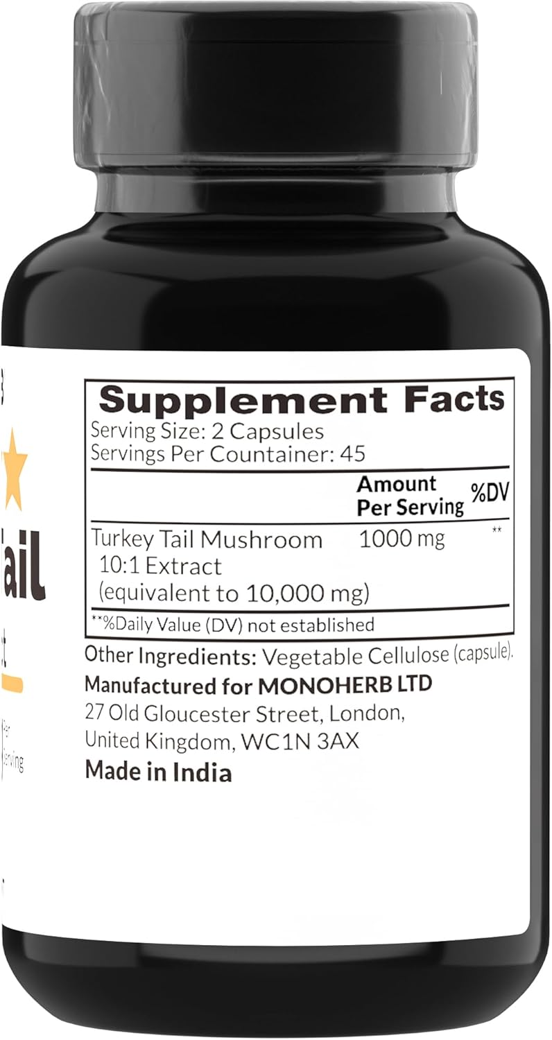 Organic Turkey Tail Mushroom Extract Capsules - 1000mg, 90 Vcaps - Immune Support Supplement