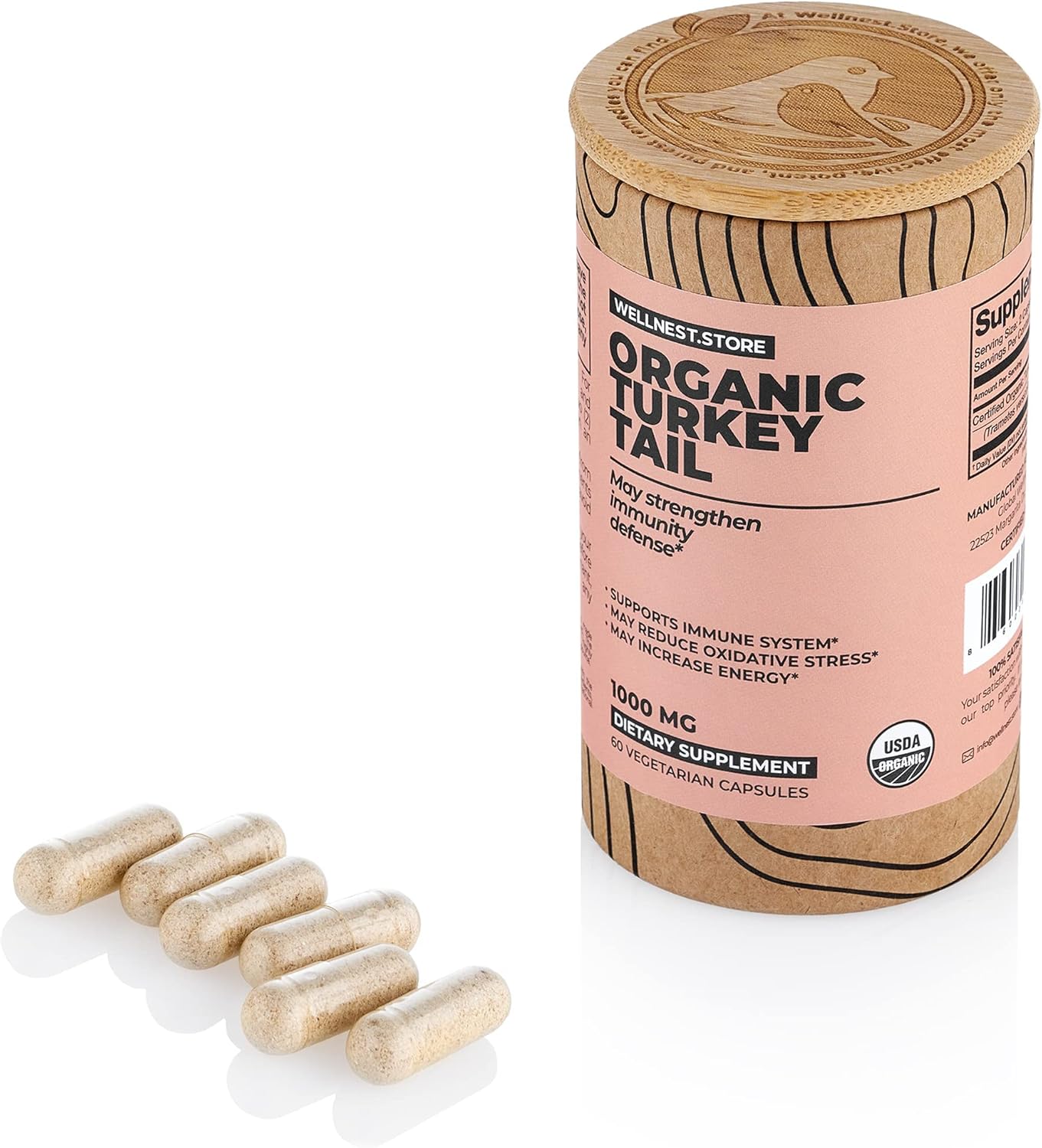 Organic Turkey Tail Mushroom Extract Capsules for Immune Support and Energy Boost - 60 Veggie Capsules