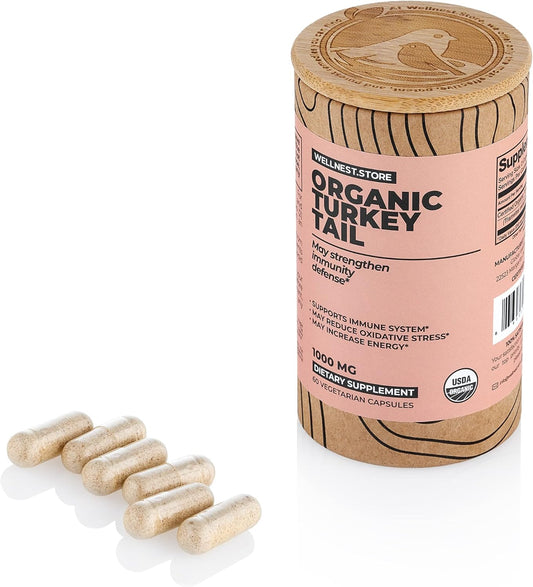 Organic Turkey Tail Mushroom Extract Capsules for Immune Support and Energy Boost - 60 Veggie Capsules