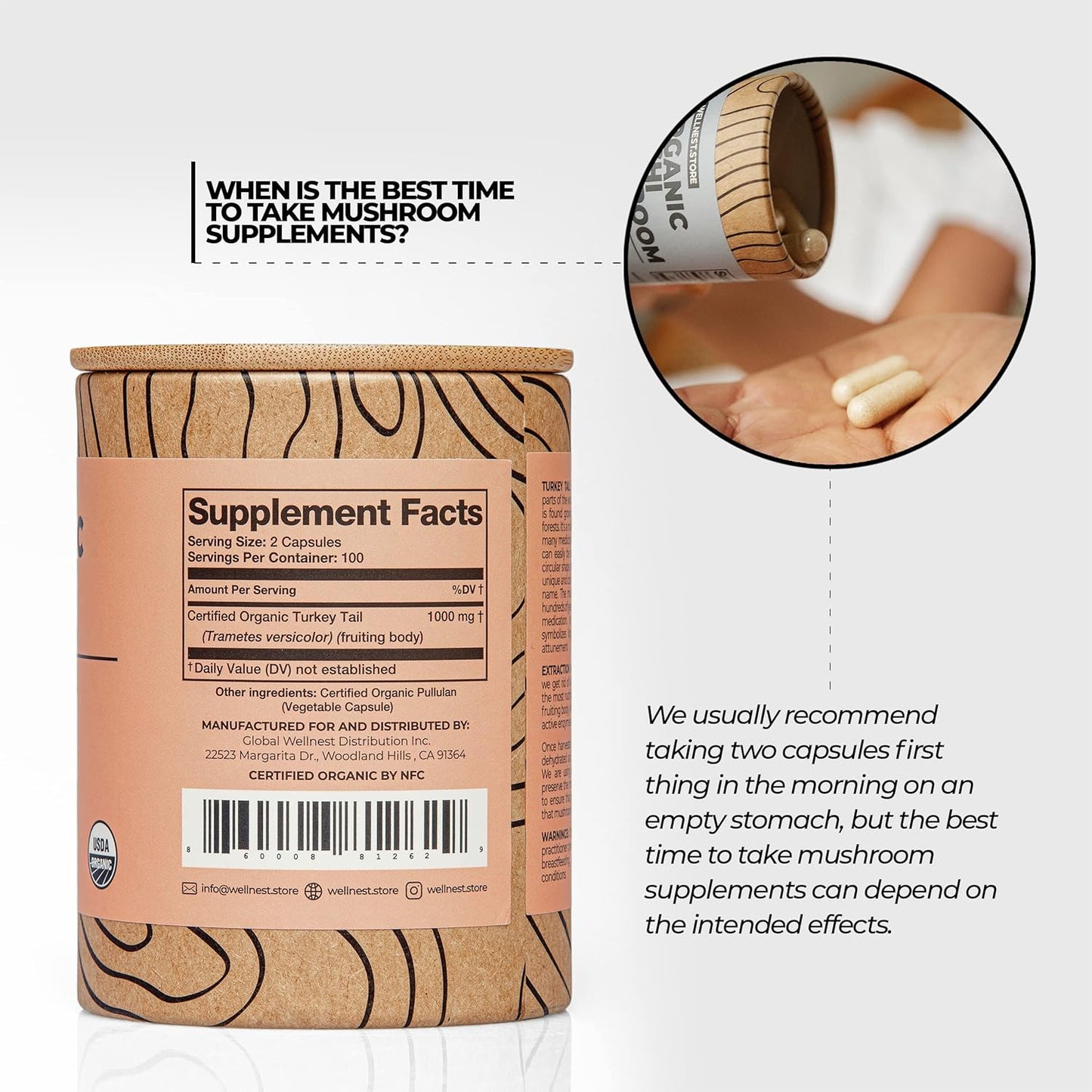 Organic Turkey Tail Mushroom Extract Capsules for Immune Support and Energy Boost - 60 Veggie Capsules