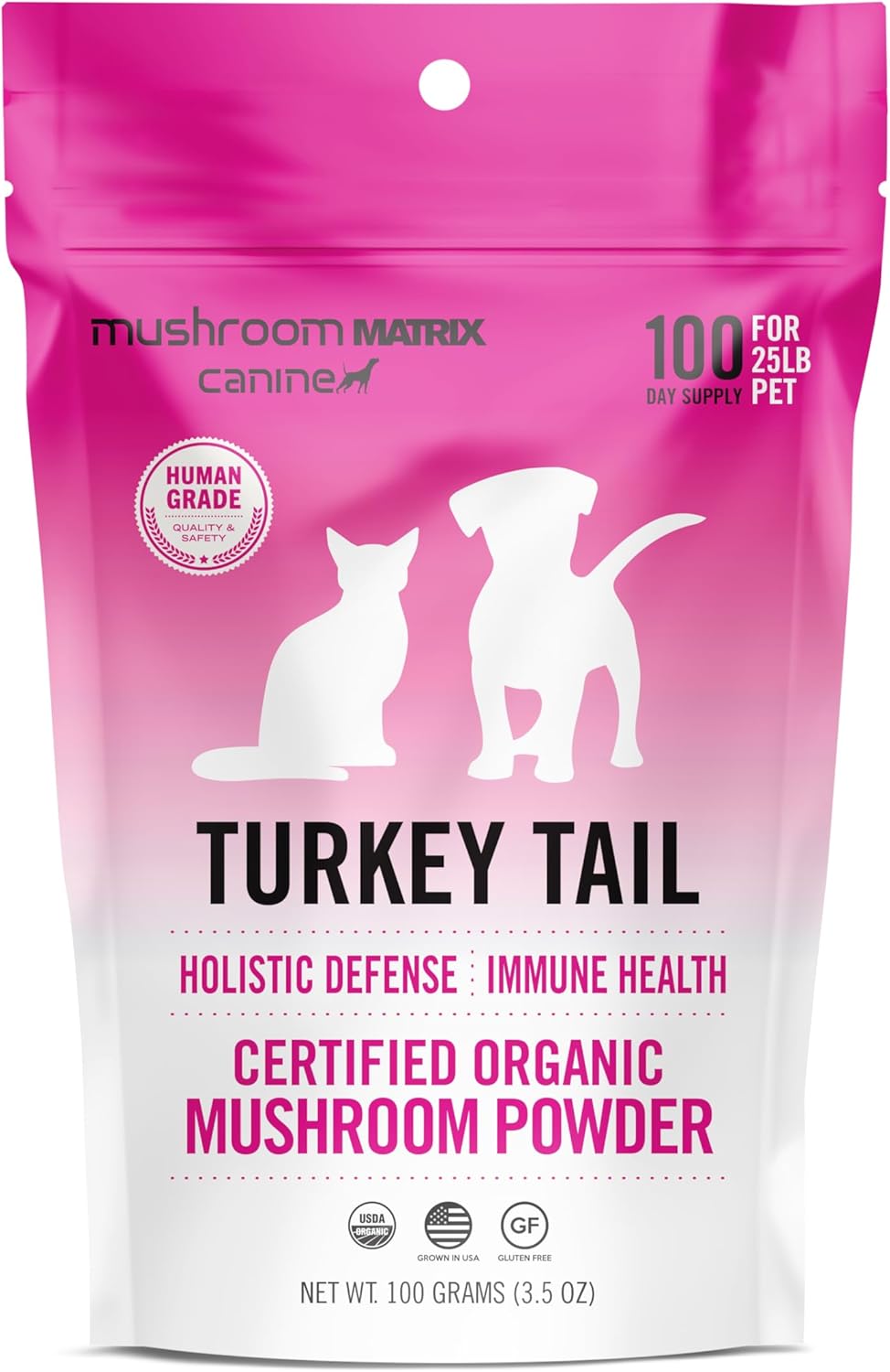Organic Turkey Tail Mushroom Powder for Pets - Immunity Support & Holistic Defense - 100g, 3.5oz - Made in USA