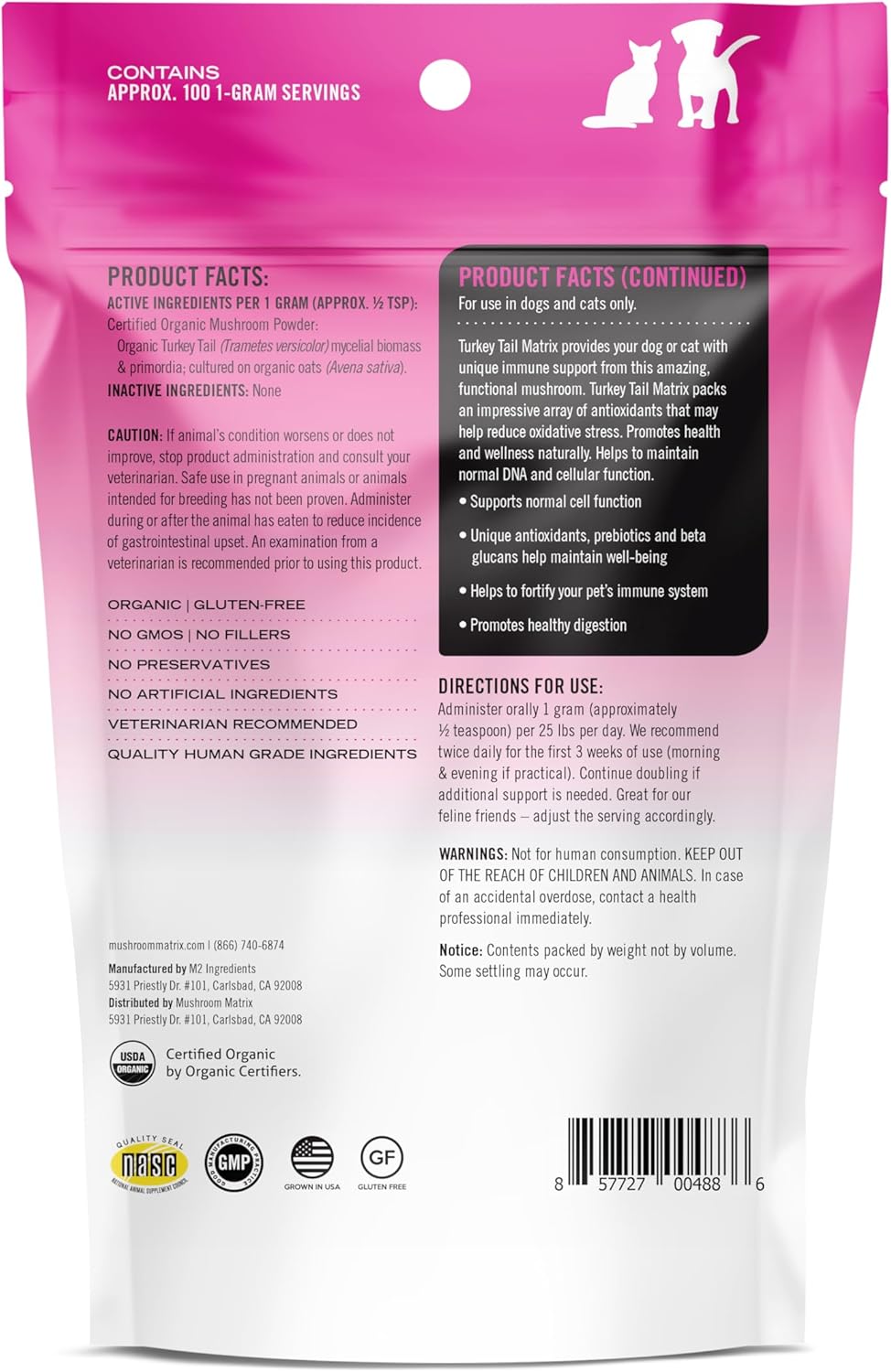 Organic Turkey Tail Mushroom Powder for Pets - Immunity Support & Holistic Defense - 100g, 3.5oz - Made in USA