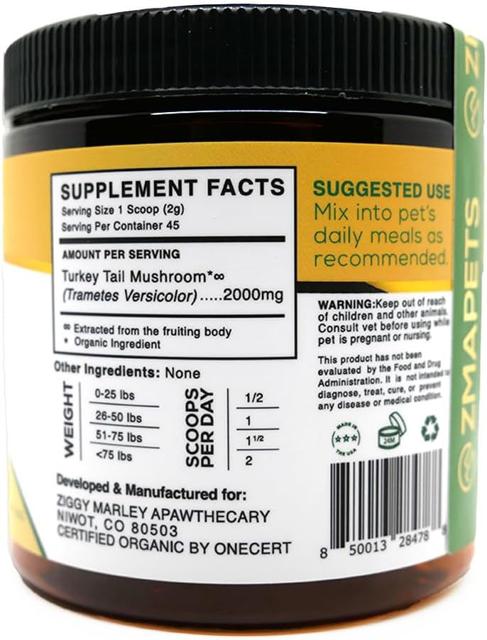 Organic Turkey Tail Mushroom Powder for Pets - Immunity & Digestion Support - Fruiting Body Extract, 90g