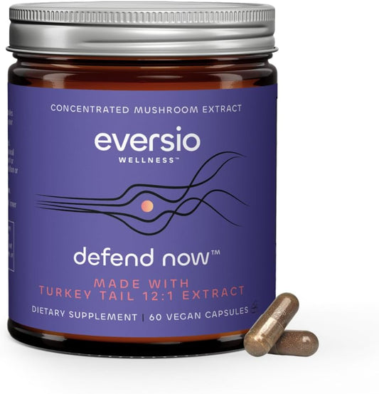 Organic Turkey Tail Mushroom Supplement - High Strength 12:1 Extract - 60 Vegan Capsules - Rich in Beta-D-Glucans - EVERSIO WELLNESS Defend Now