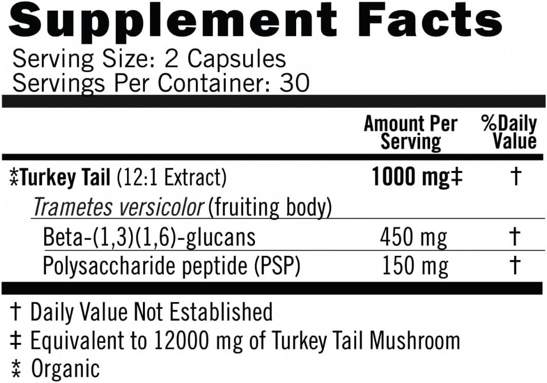 Organic Turkey Tail Mushroom Supplement - High Strength 12:1 Extract - 60 Vegan Capsules - Rich in Beta-D-Glucans - EVERSIO WELLNESS Defend Now