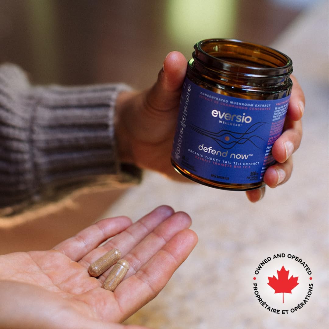Organic Turkey Tail Mushroom Supplement - High Strength 12:1 Extract - 60 Vegan Capsules - Rich in Beta-D-Glucans - EVERSIO WELLNESS Defend Now