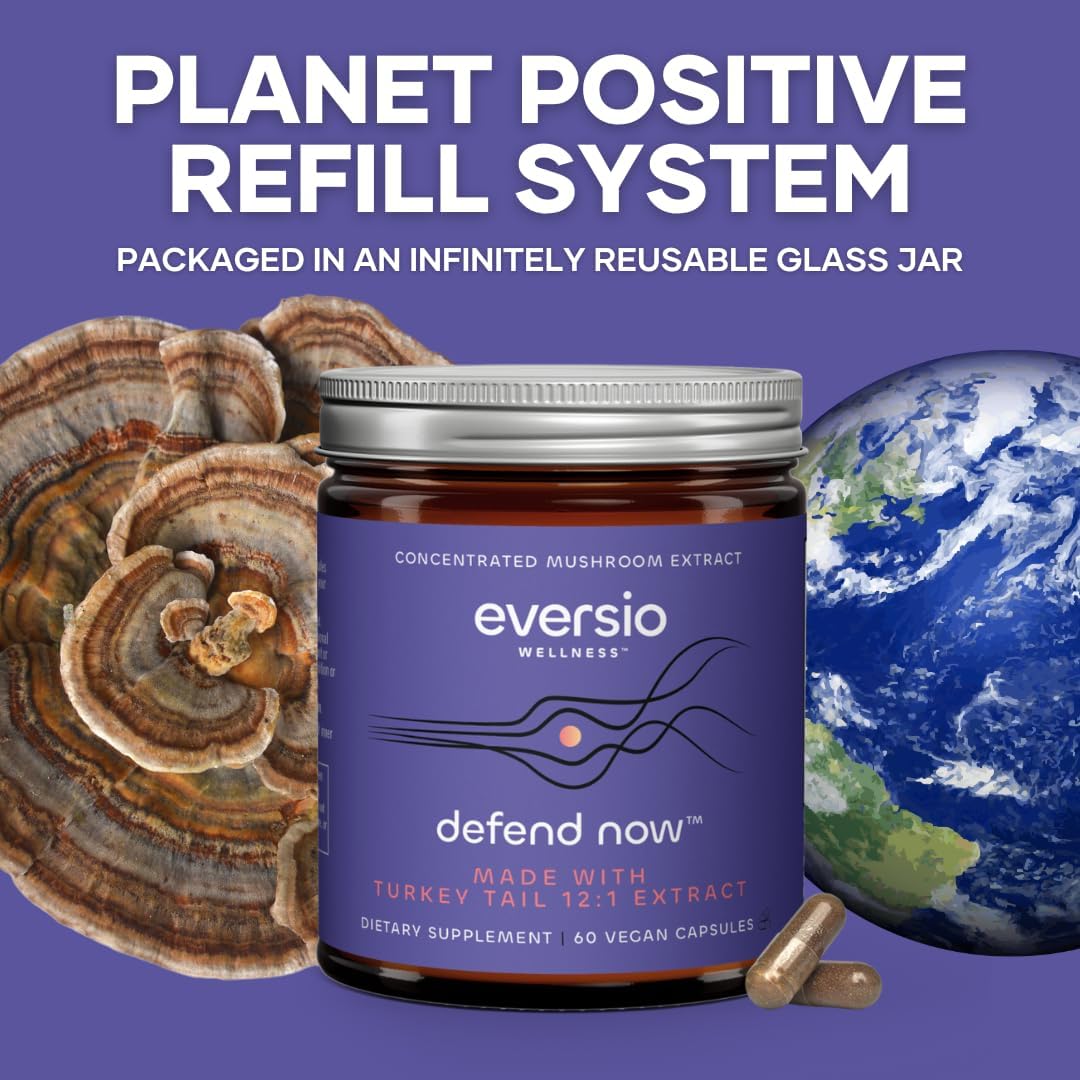 Organic Turkey Tail Mushroom Supplement - High Strength 12:1 Extract - 60 Vegan Capsules - Rich in Beta-D-Glucans - EVERSIO WELLNESS Defend Now
