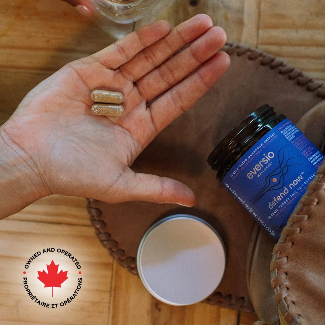 Organic Turkey Tail Mushroom Supplement - High Strength 12:1 Extract - 60 Vegan Capsules - Rich in Beta-D-Glucans - EVERSIO WELLNESS Defend Now