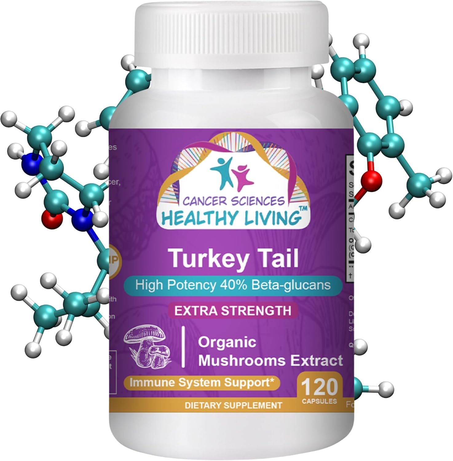 Organic Turkey Tail Mushroom Supplement 1500mg - High Potency Beta-Glucans for Gut Health & Immune Support - 120 Capsules