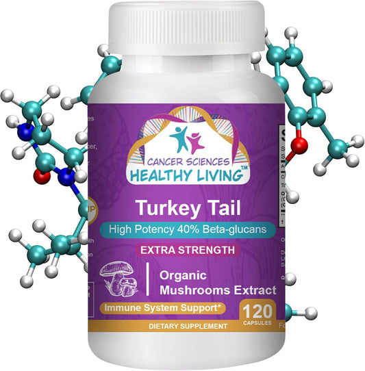 Organic Turkey Tail Mushroom Supplement 1500mg - High Potency Beta-Glucans for Gut Health & Immune Support - 120 Capsules