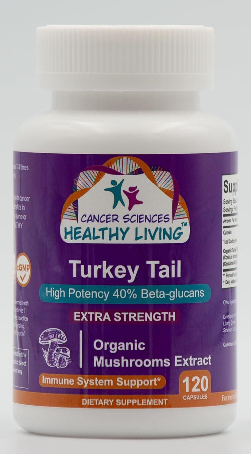 Organic Turkey Tail Mushroom Supplement 1500mg - High Potency Beta-Glucans for Gut Health & Immune Support - 120 Capsules