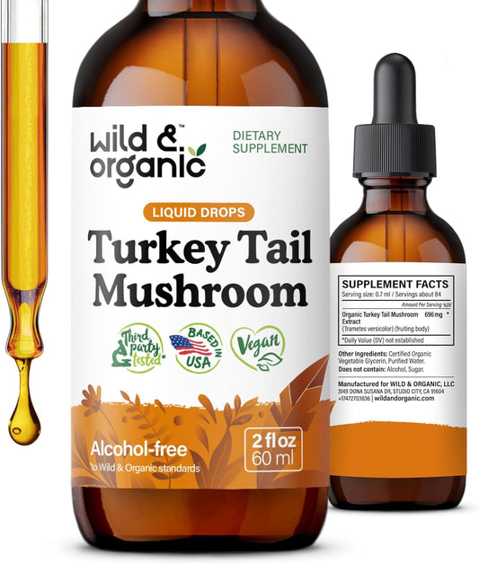 Organic Turkey Tail Mushroom Tincture for Immune & Gut Support - Vegan Liquid Extract Drops - 2 fl oz