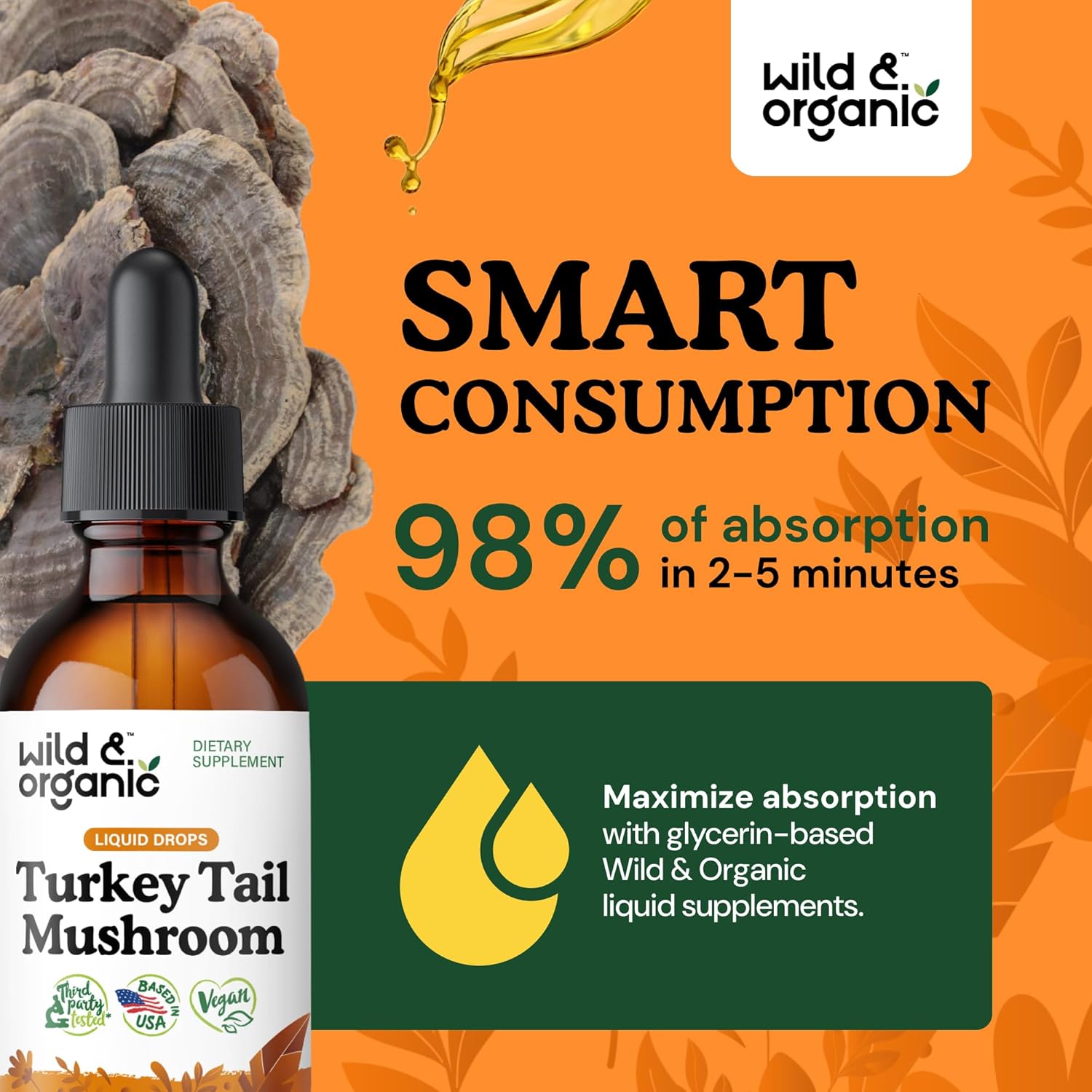 Organic Turkey Tail Mushroom Tincture for Immune & Gut Support - Vegan Liquid Extract Drops - 2 fl oz