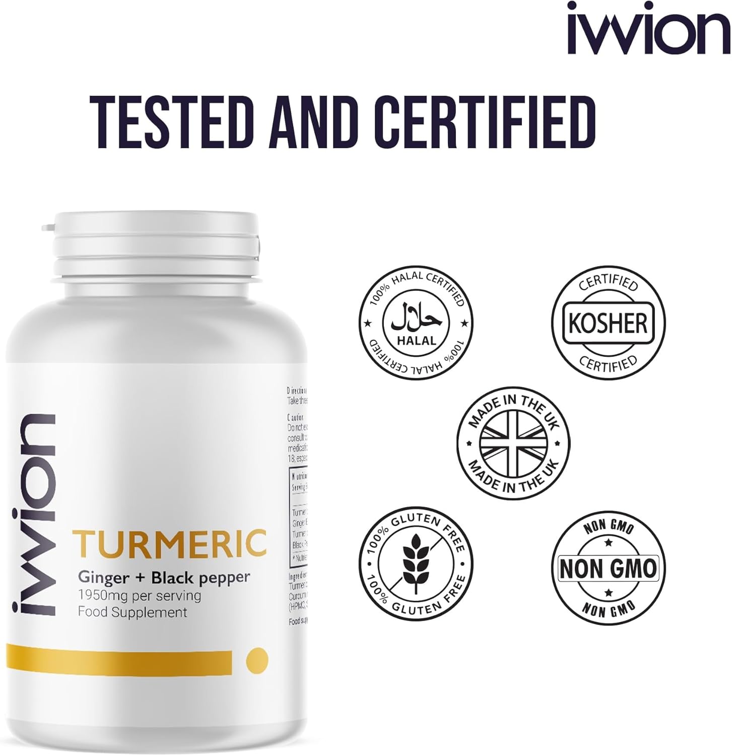 Organic Turmeric Curcumin 1950mg with Black Pepper and Ginger - 95% Standardized Curcuminoids - Skin & Joint Support - Halal, Kosher - 120 Capsules