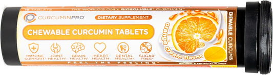 Organic Turmeric Curcumin Chewable Tablets | BioSoluble | Sugar-Free | Orange Cream Flavor | 18 Count | Joint Support