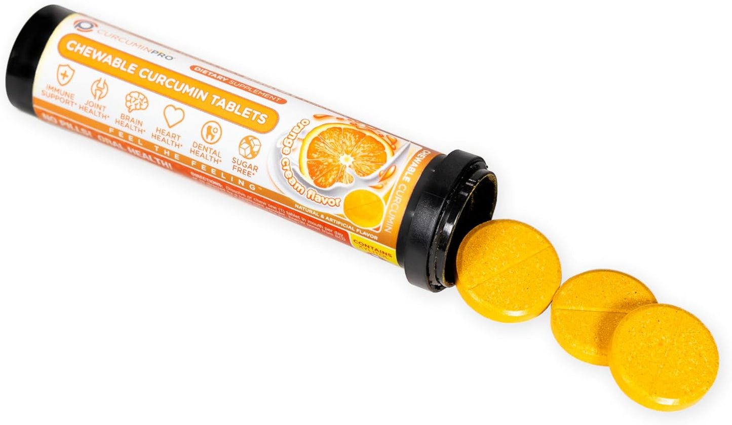 Organic Turmeric Curcumin Chewable Tablets | BioSoluble | Sugar-Free | Orange Cream Flavor | 18 Count | Joint Support