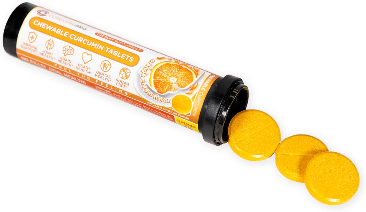 Organic Turmeric Curcumin Chewable Tablets | BioSoluble | Sugar-Free | Orange Cream Flavor | 18 Count | Joint Support