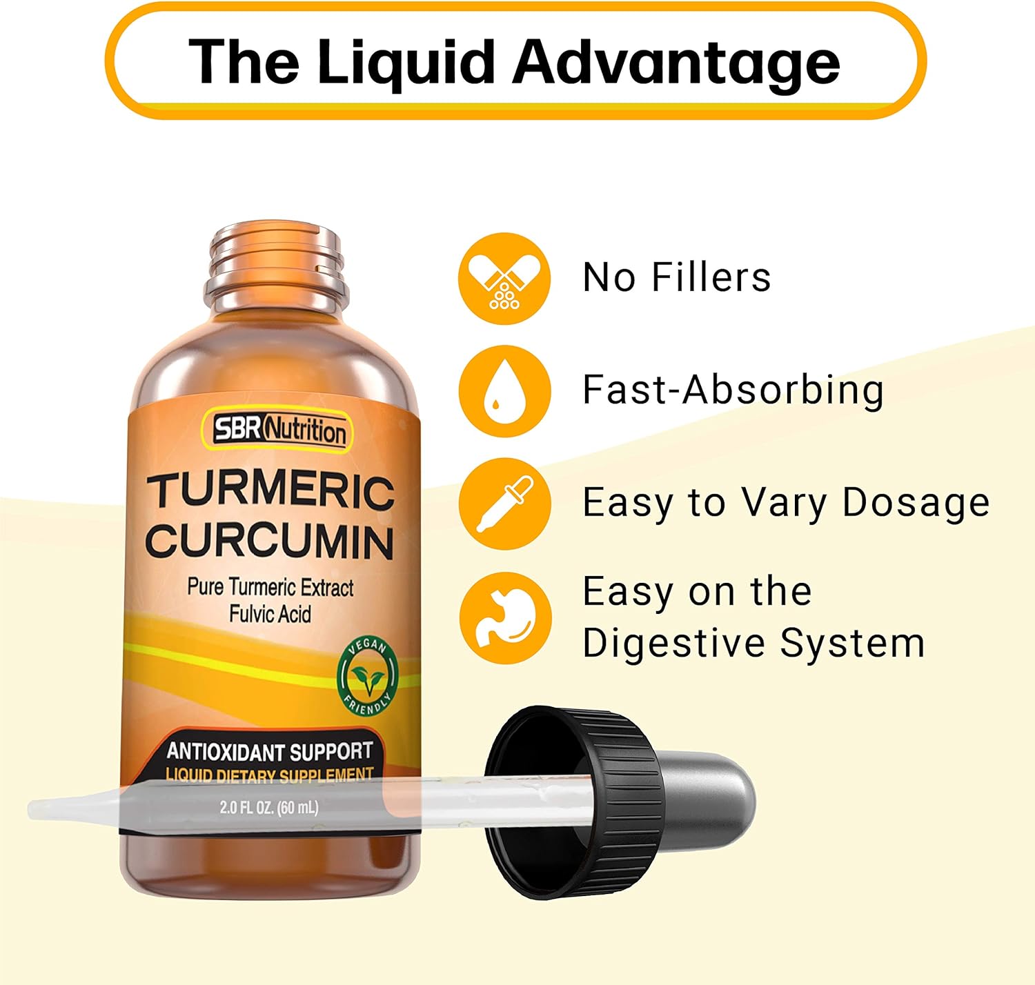 Organic Turmeric Curcumin Drops for Joint and Back Support | High Absorption Liquid Supplement with Fulvic Acid | Vegan, Non-GMO, Made in USA