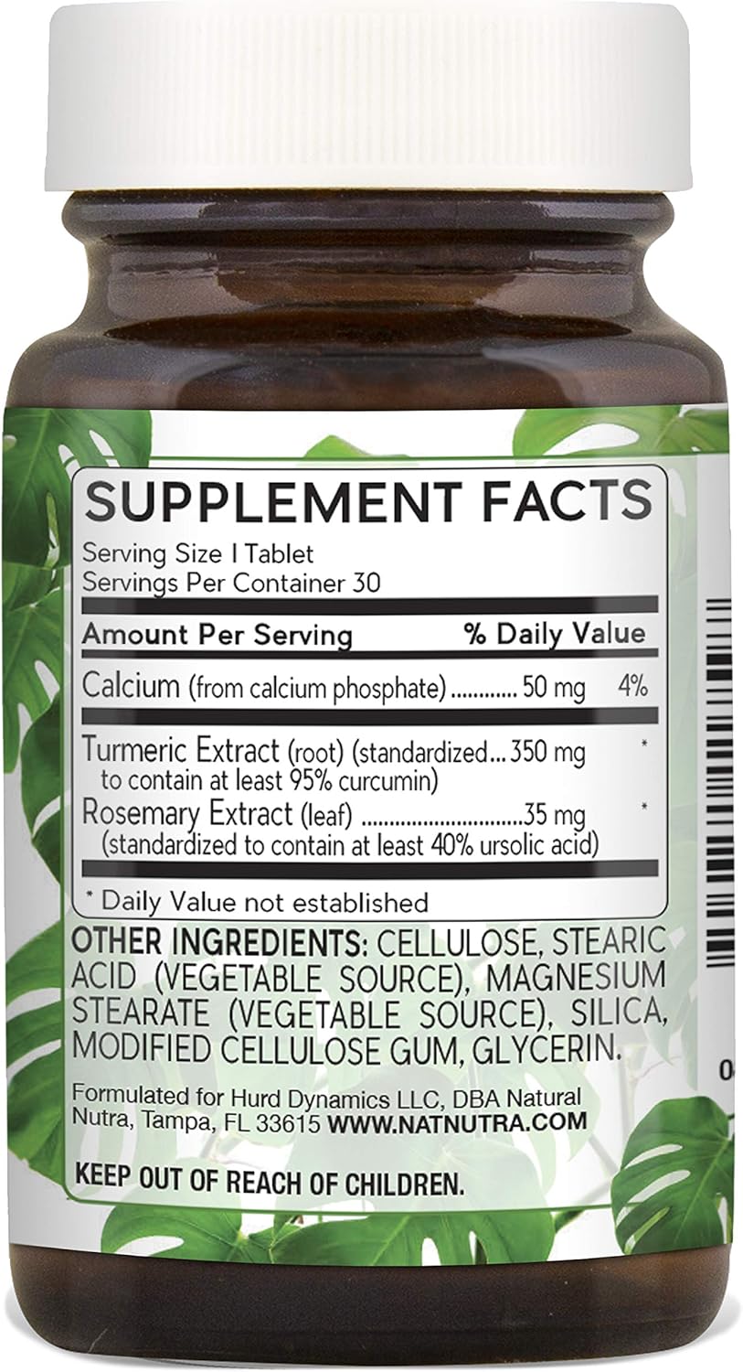 Organic Turmeric Curcumin Supplement with 95% Curcuminoids and Rosemary for Brain Health - Memory, Concentration, Digestion - 350mg, 30 Vegan Tablets