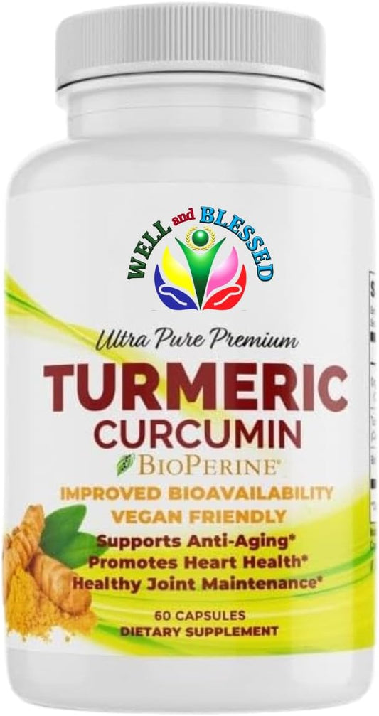Organic Turmeric Curcumin Supplement with BioPerine - 60 Capsules - Vegan Friendly - Enhanced Absorption for Daily Joint and Heart Support