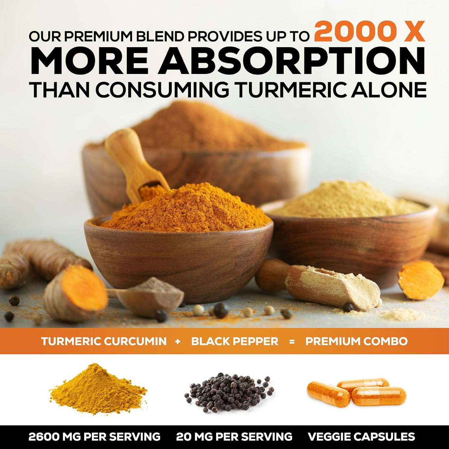 Organic Turmeric Curcumin Supplement with BioPerine for Joint Support - 2600mg Capsules - USA Bottled - Non-GMO Vegan Formula with Black Pepper - BoostGo Australia