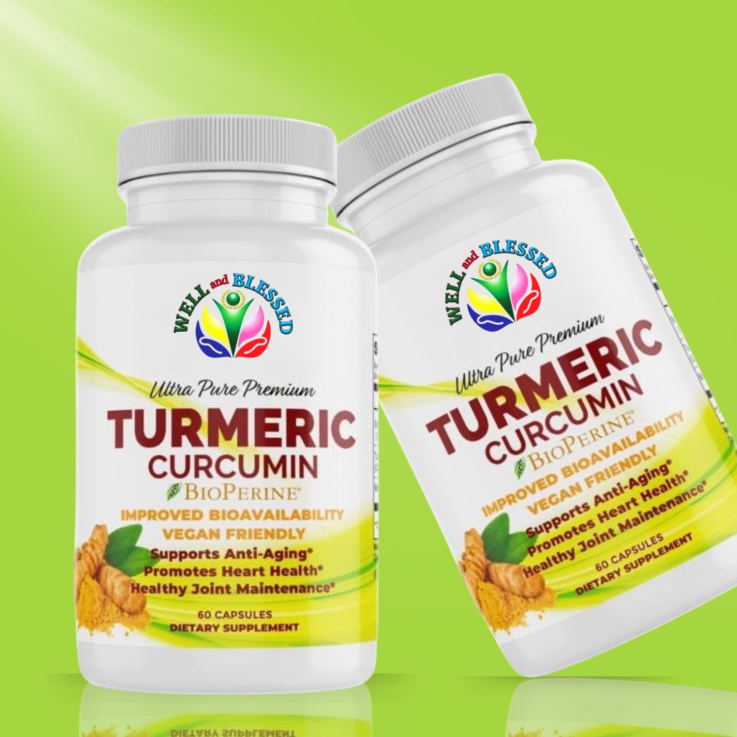 Organic Turmeric Curcumin Supplement with BioPerine - 60 Capsules - Vegan Friendly - Enhanced Absorption for Daily Joint and Heart Support