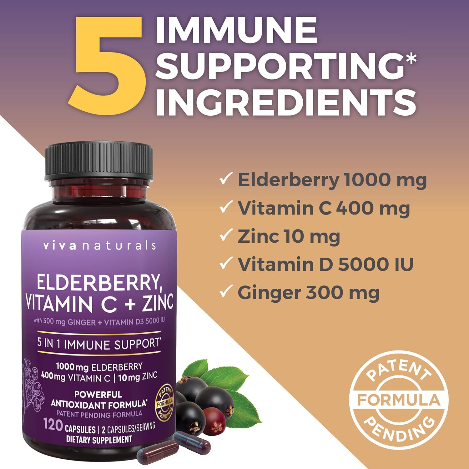 Organic Turmeric Curcumin with Black Pepper, Ginger, Elderberry & Essential Vitamins for Joint, Immune, Heart & Digestive Support