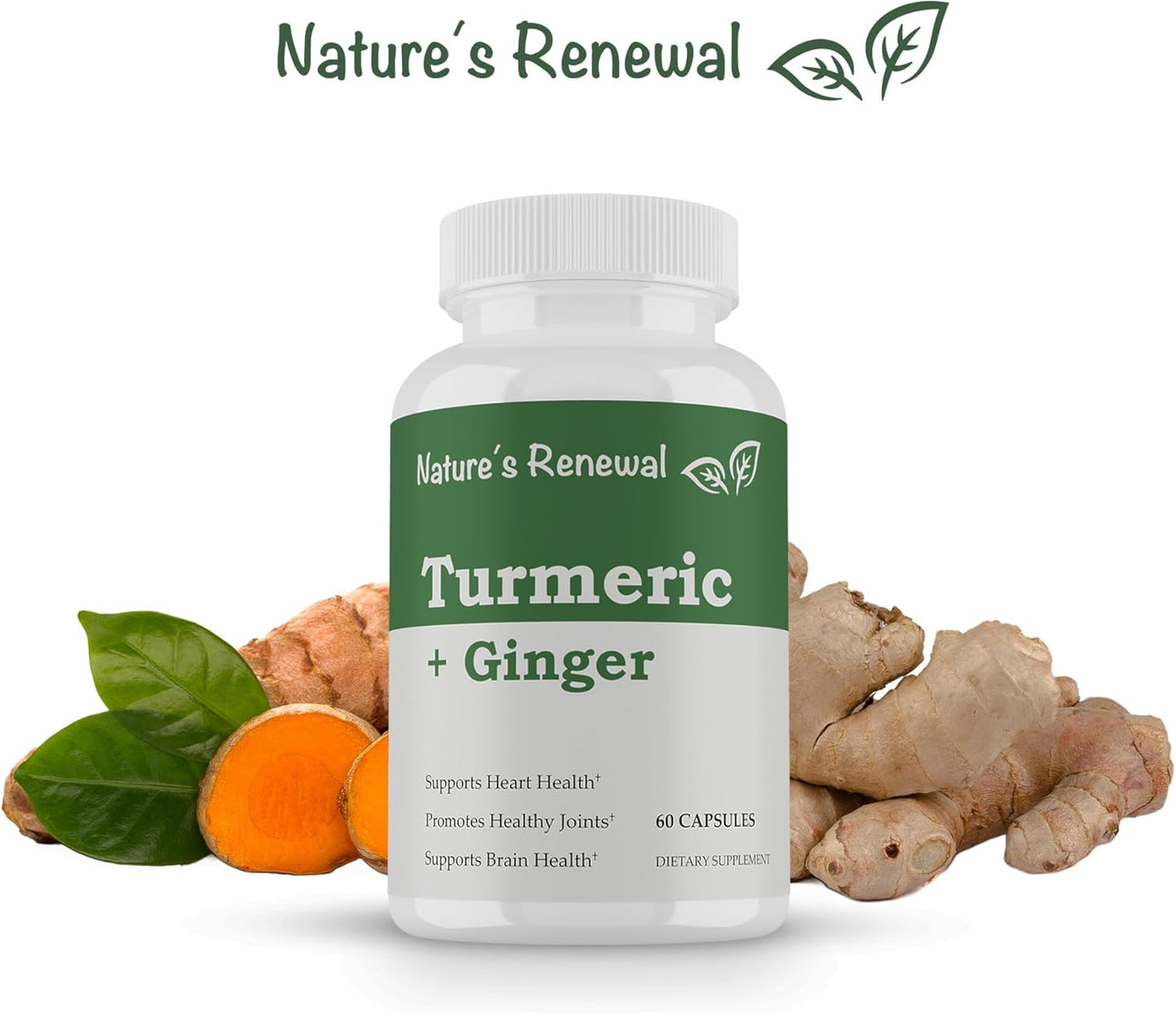 Organic Turmeric + Ginger Herbal Supplement with Bioperine for Joint Support - 95% Standardized Curcuminoids, 60 Capsules