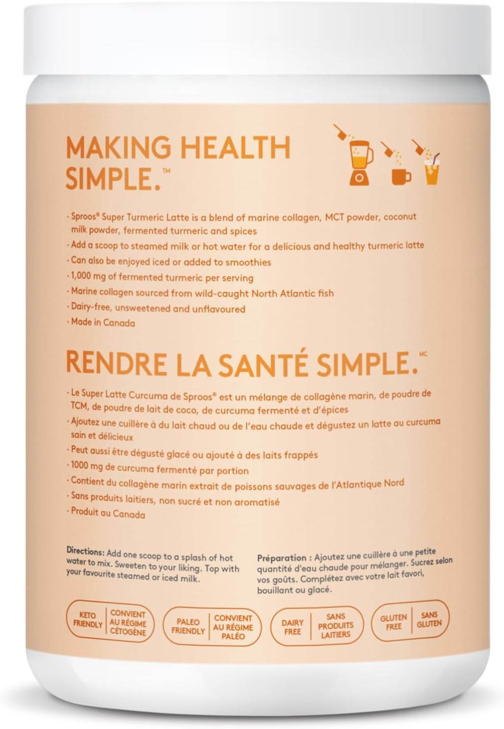 Organic Turmeric Latte with Marine Collagen & MCT Powder | Unsweetened, Dairy-Free, Keto-Friendly | 200g Tub