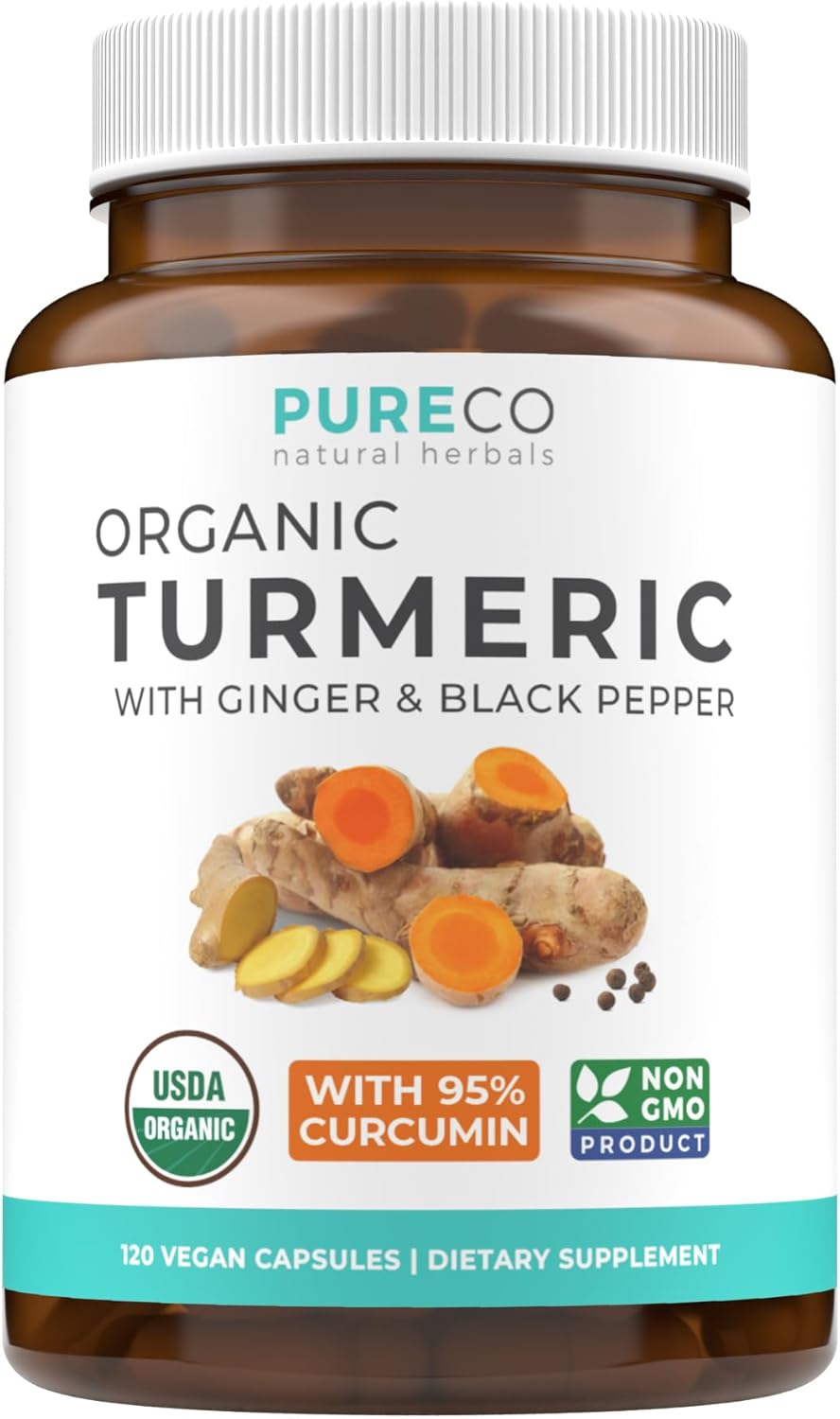 Organic Turmeric & Lions Mane Bundle - Turmeric Curcumin with Black Pepper & Ginger (120 Caps) + Lions Mane Mushroom 10:1 Extract (60 Caps)
