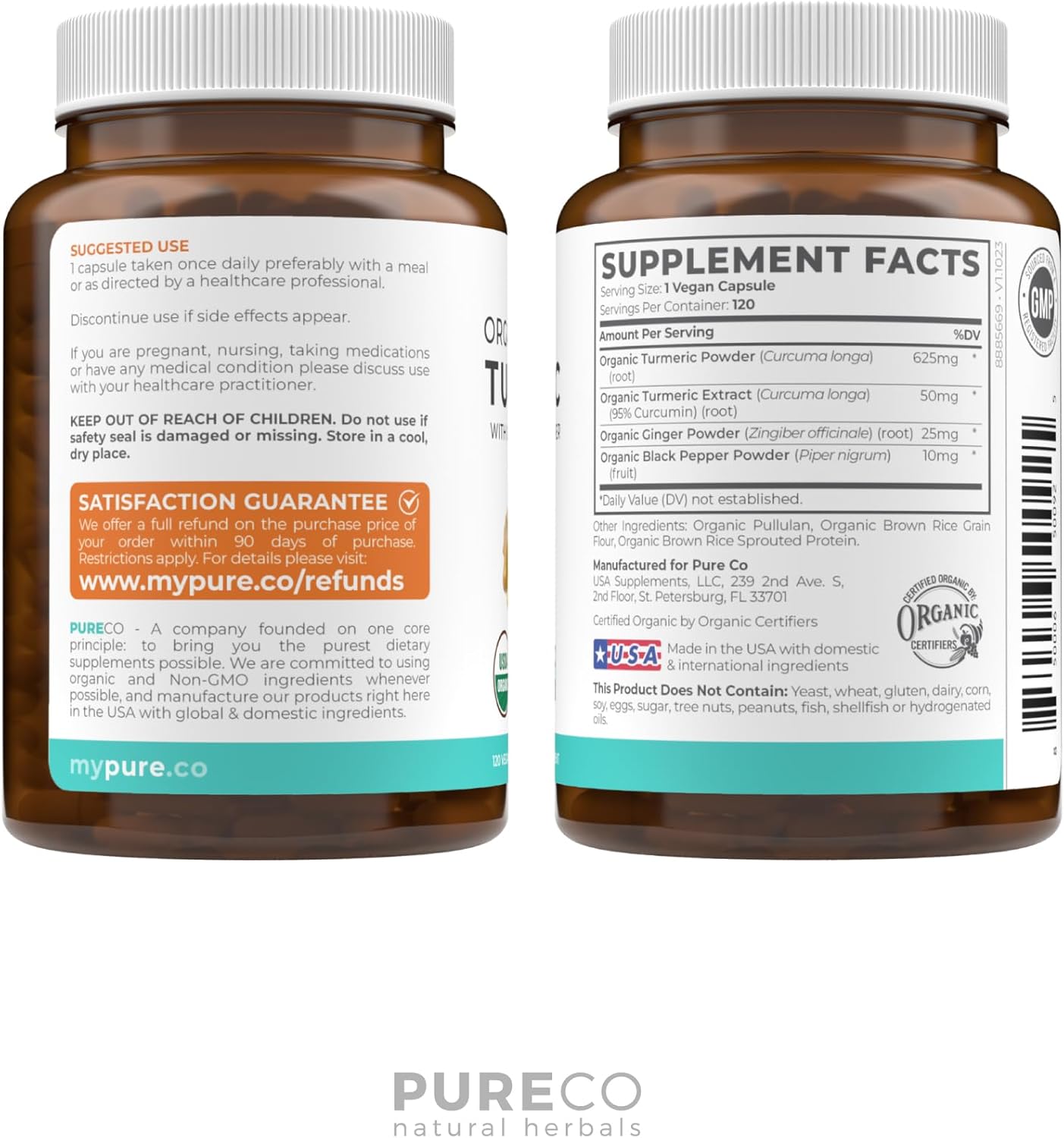 Organic Turmeric & Lions Mane Bundle - Turmeric Curcumin with Black Pepper & Ginger (120 Caps) + Lions Mane Mushroom 10:1 Extract (60 Caps)
