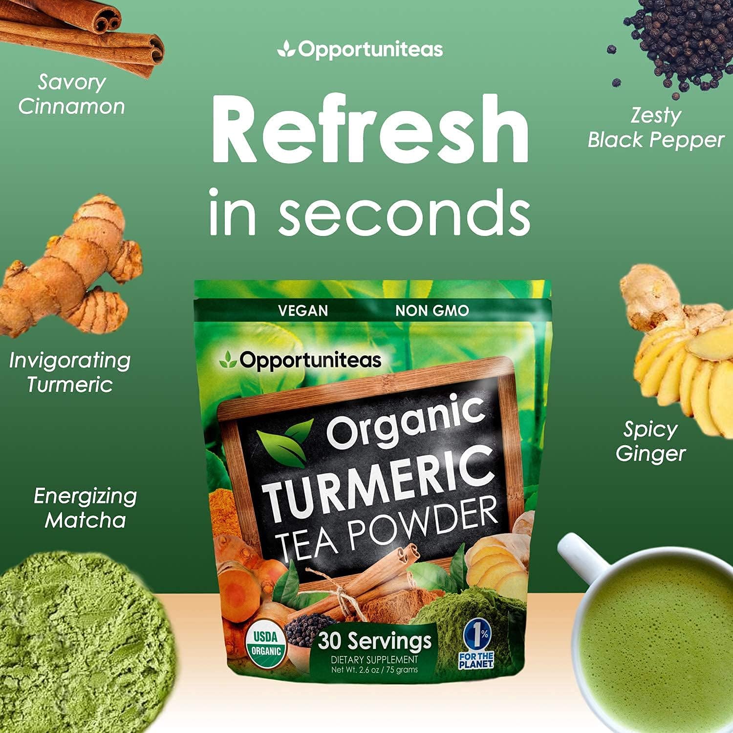 Organic Turmeric Matcha Green Tea Powder Bundle for Kidney and Liver Detox - Opportuniteas