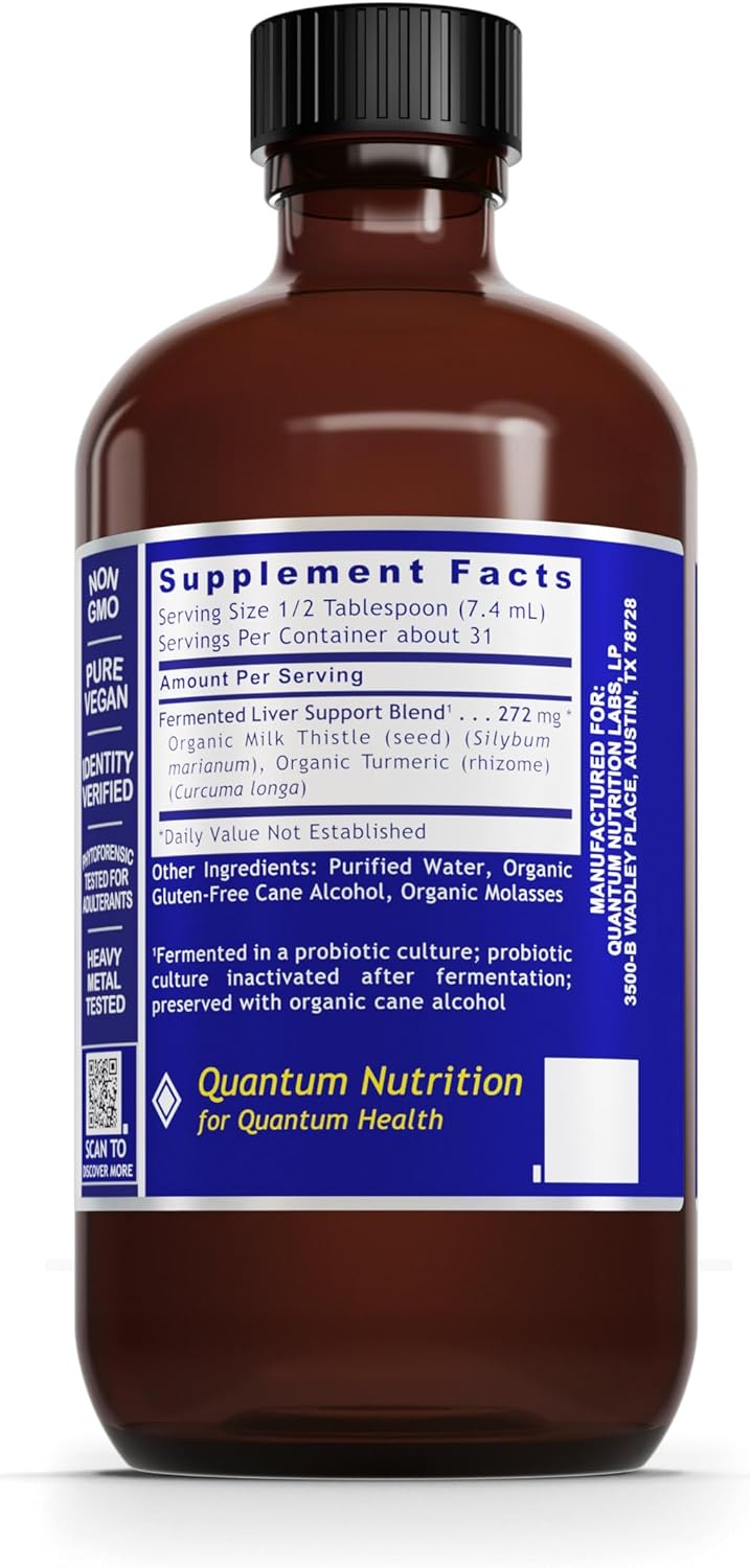 Organic Turmeric & Milk Thistle Liver Support Supplement - Vegan Fermented Liver-PG Aid - Quantum Nutrition QNL - 8 fl oz Bottle for Women & Men
