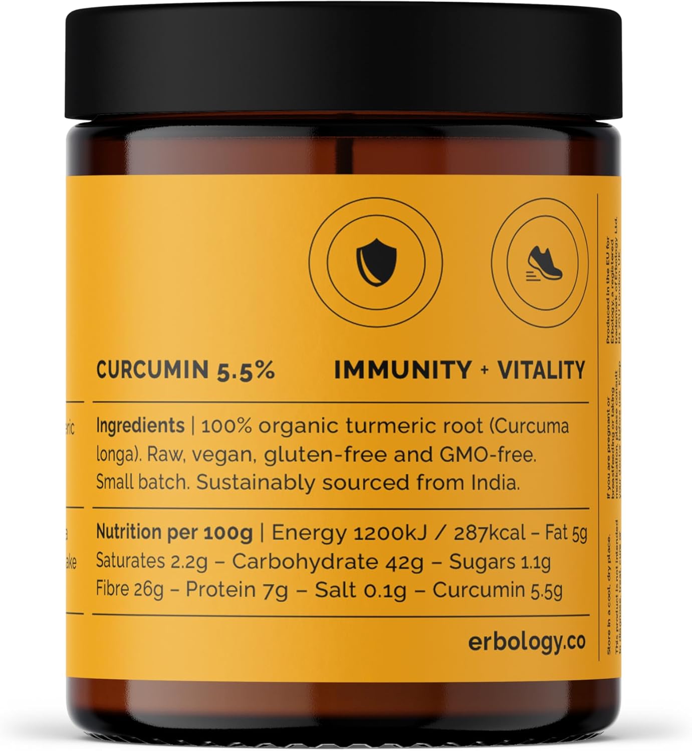 Organic Turmeric Powder 3.2 oz - 90 Servings - 5.5% Curcumin - No Additives - Sustainably Sourced from India - Vegan - GMO-Free