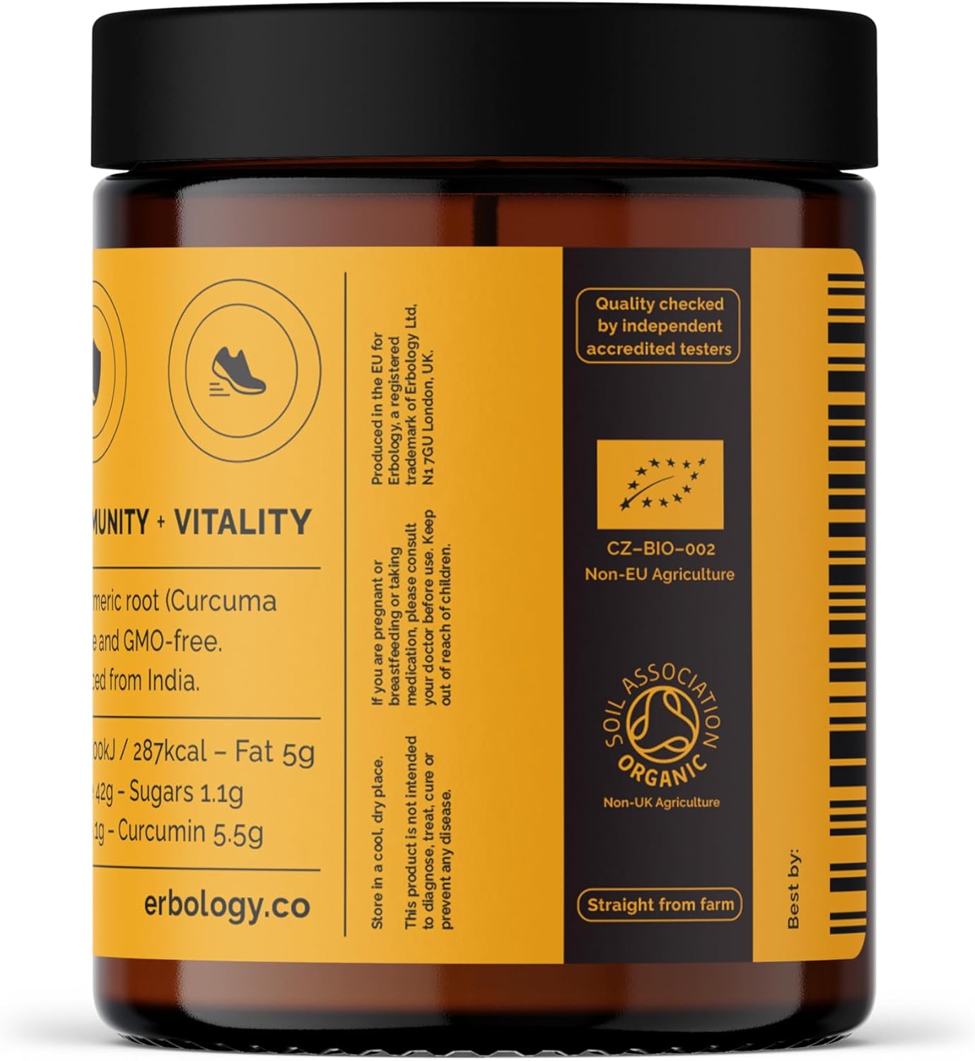Organic Turmeric Powder 3.2 oz - 90 Servings - 5.5% Curcumin - No Additives - Sustainably Sourced from India - Vegan - GMO-Free