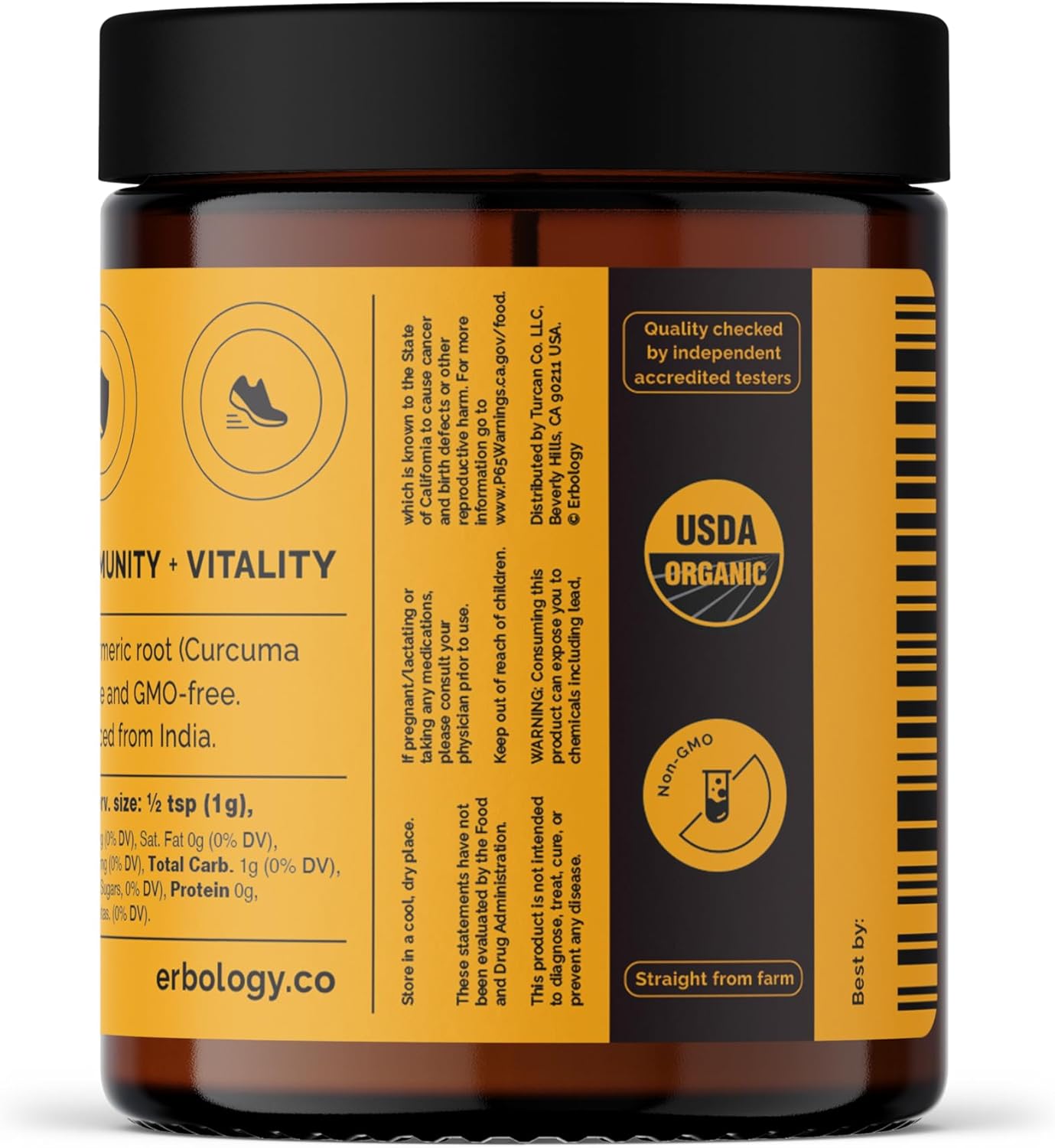 Organic Turmeric Powder 3.2 oz - 90 Servings - 5.5% Curcumin - No Additives - Sustainably Sourced from India - Vegan - GMO-Free