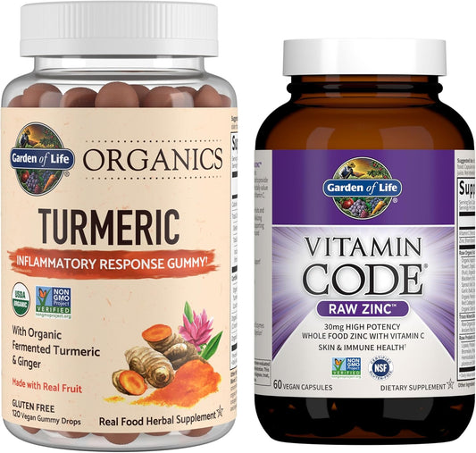 Organic Turmeric & Raw Zinc Wellness Bundle - Inflammatory Support & High Potency Immune Boost - 120ct & 60ct