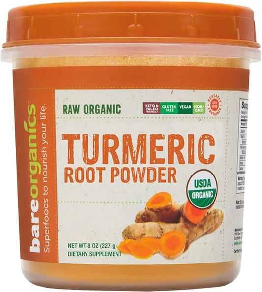 Organic Turmeric Root Powder 8 Oz - Superfood Dietary Supplement by BareOrganics