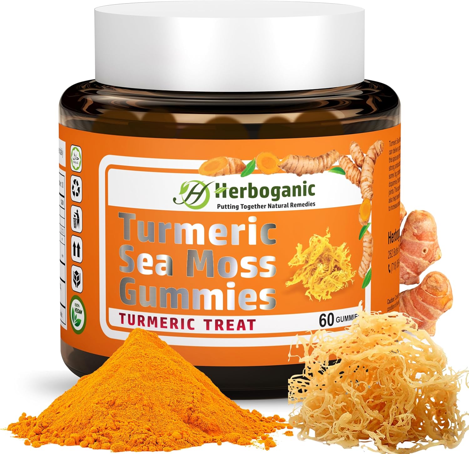 Organic Turmeric Sea Moss Gummies - Herbal Supplement for Skin & Energy Support with Sea Moss, Boost Immunity - 60 Gummies