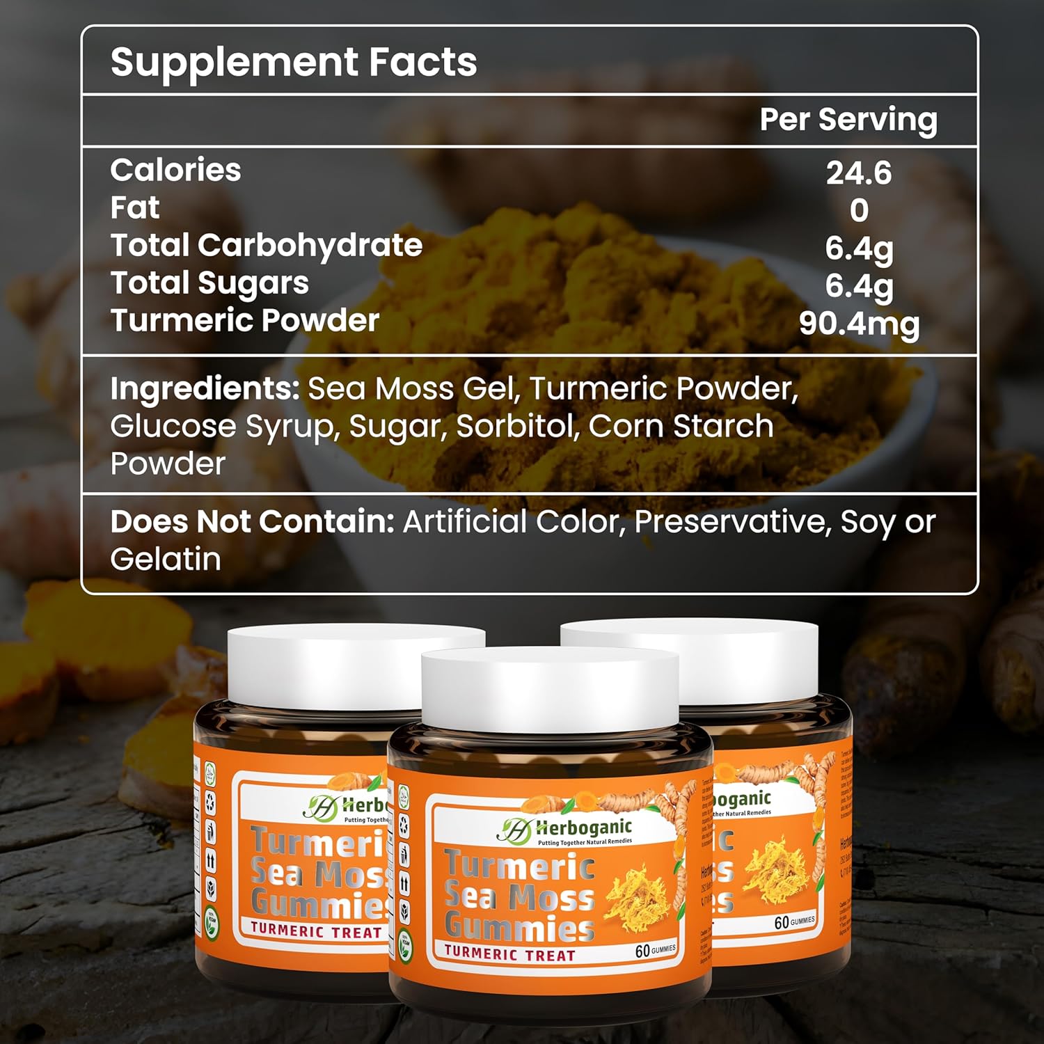 Organic Turmeric Sea Moss Gummies - Herbal Supplement for Skin & Energy Support with Sea Moss, Boost Immunity - 60 Gummies