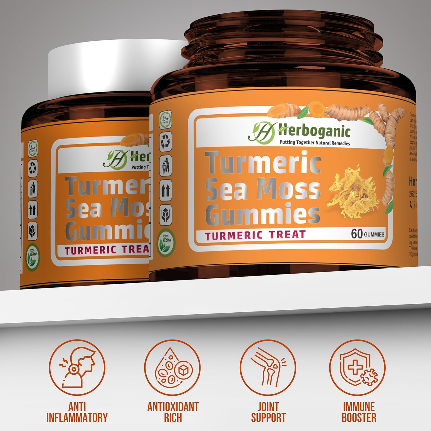 Organic Turmeric Sea Moss Gummies - Herbal Supplement for Skin & Energy Support with Sea Moss, Boost Immunity - 60 Gummies