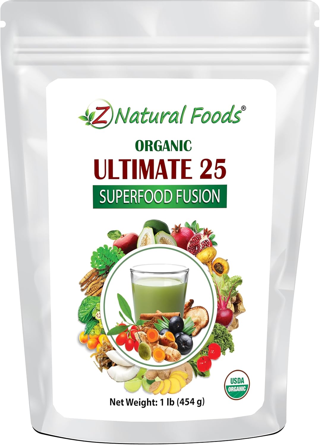 Organic Ultimate 25 Superfood Fusion Blend Powder - Vegan, Non-GMO - 1 lbs