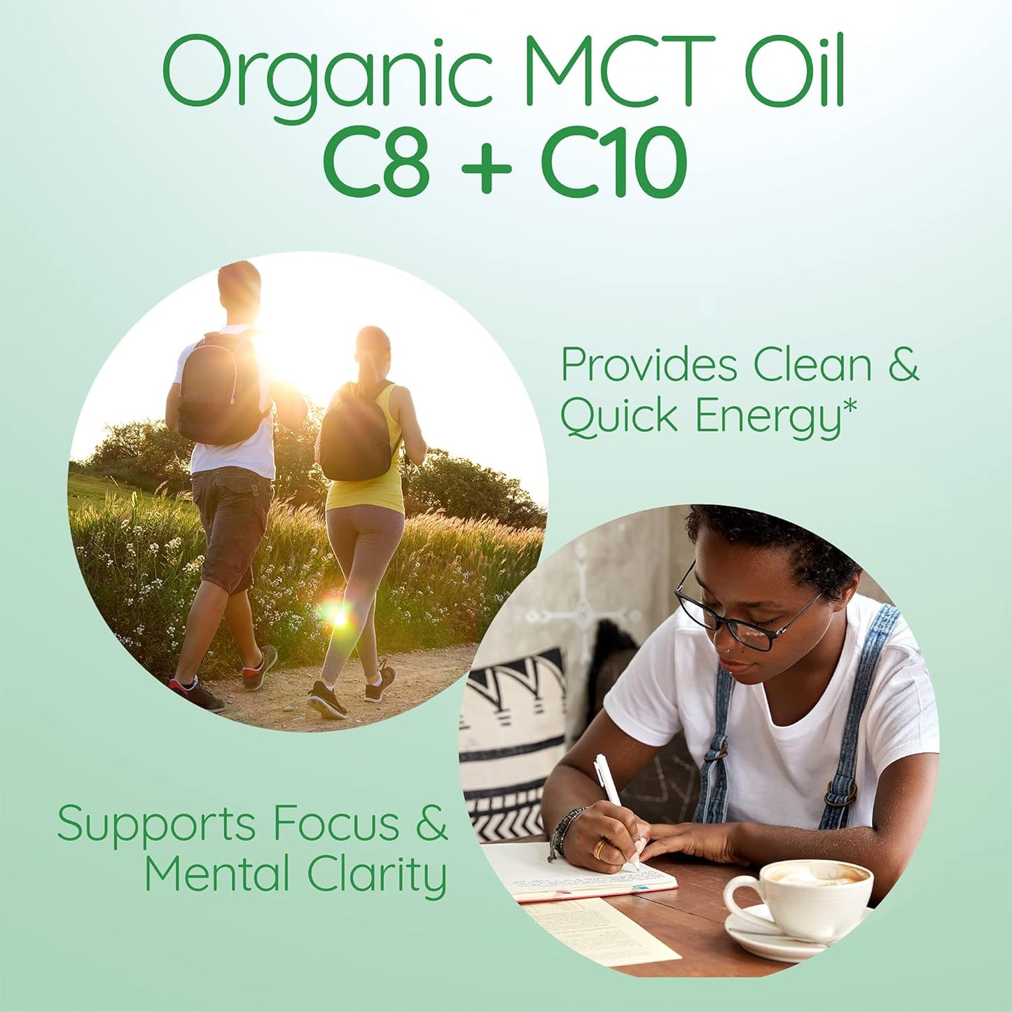 Organic Unflavored MCT Oil from Non-GMO Coconuts | Pure C8 & C10 | Ideal for Morning Coffee | Quick Clean Energy | 16 fl oz