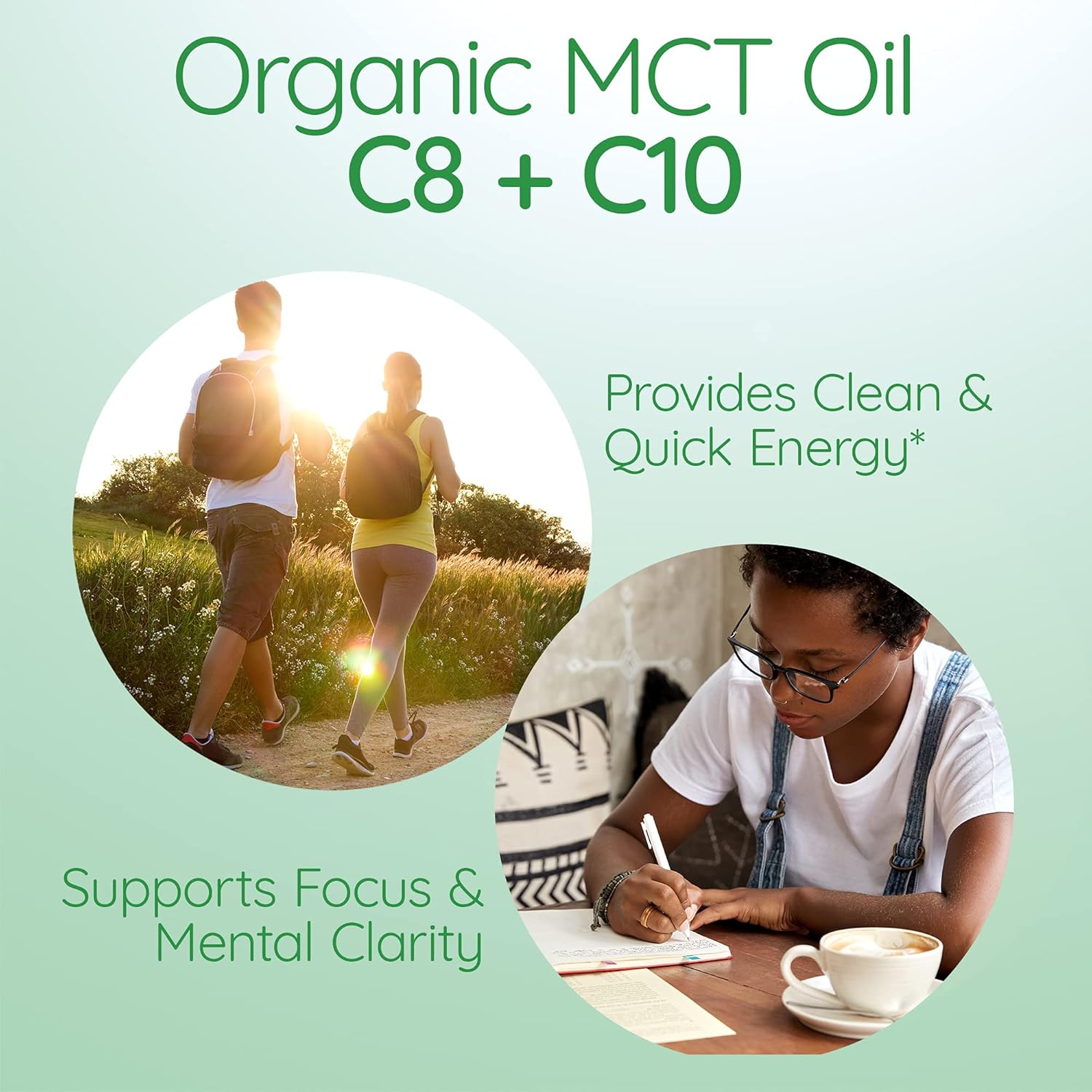 Organic Unflavored MCT Oil from Non-GMO Coconuts | Pure C8 & C10 | Ideal for Morning Coffee | Quick Clean Energy | 16 fl oz