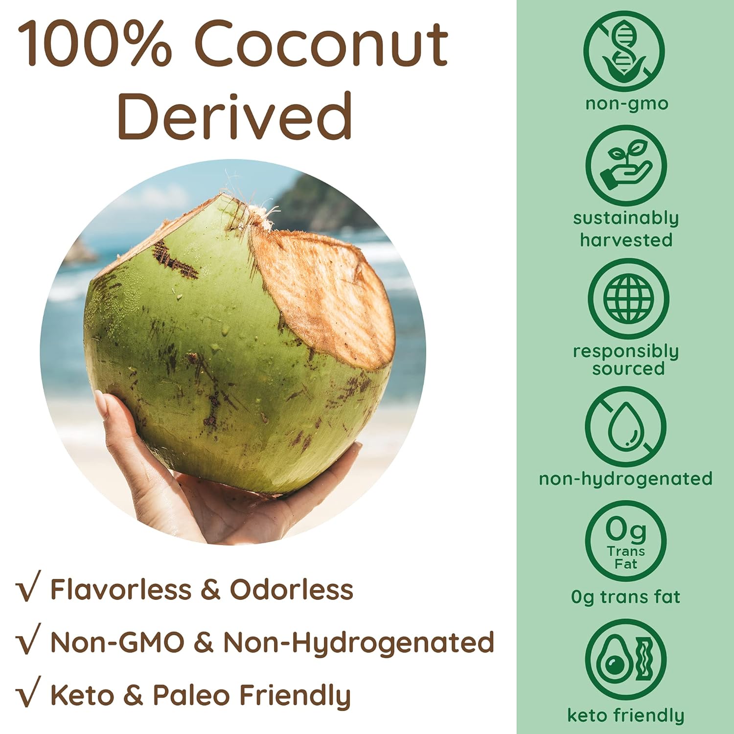 Organic Unflavored MCT Oil from Non-GMO Coconuts | Pure C8 & C10 | Ideal for Morning Coffee | Quick Clean Energy | 16 fl oz