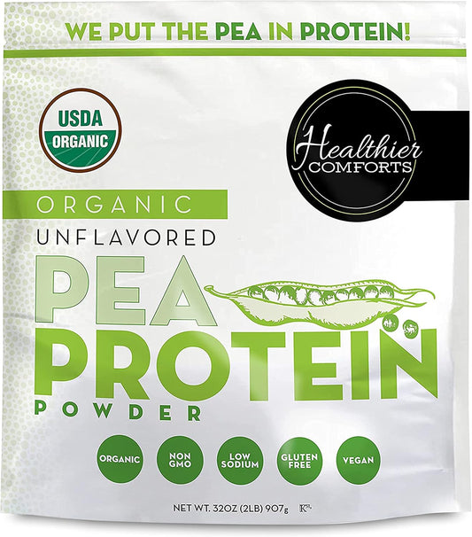 Organic Unflavored Pea Vegan Protein Powder - 100% Plant Based, Low Sodium, Kosher, Gluten Free, Non-GMO, Keto Friendly - 32oz