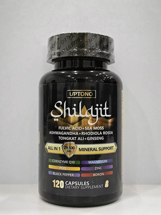 Organic UPTONO Shilajit Himalayan Capsules with Ashwagandha & Ginseng - 119 High-Potency Capsules for Men and Women