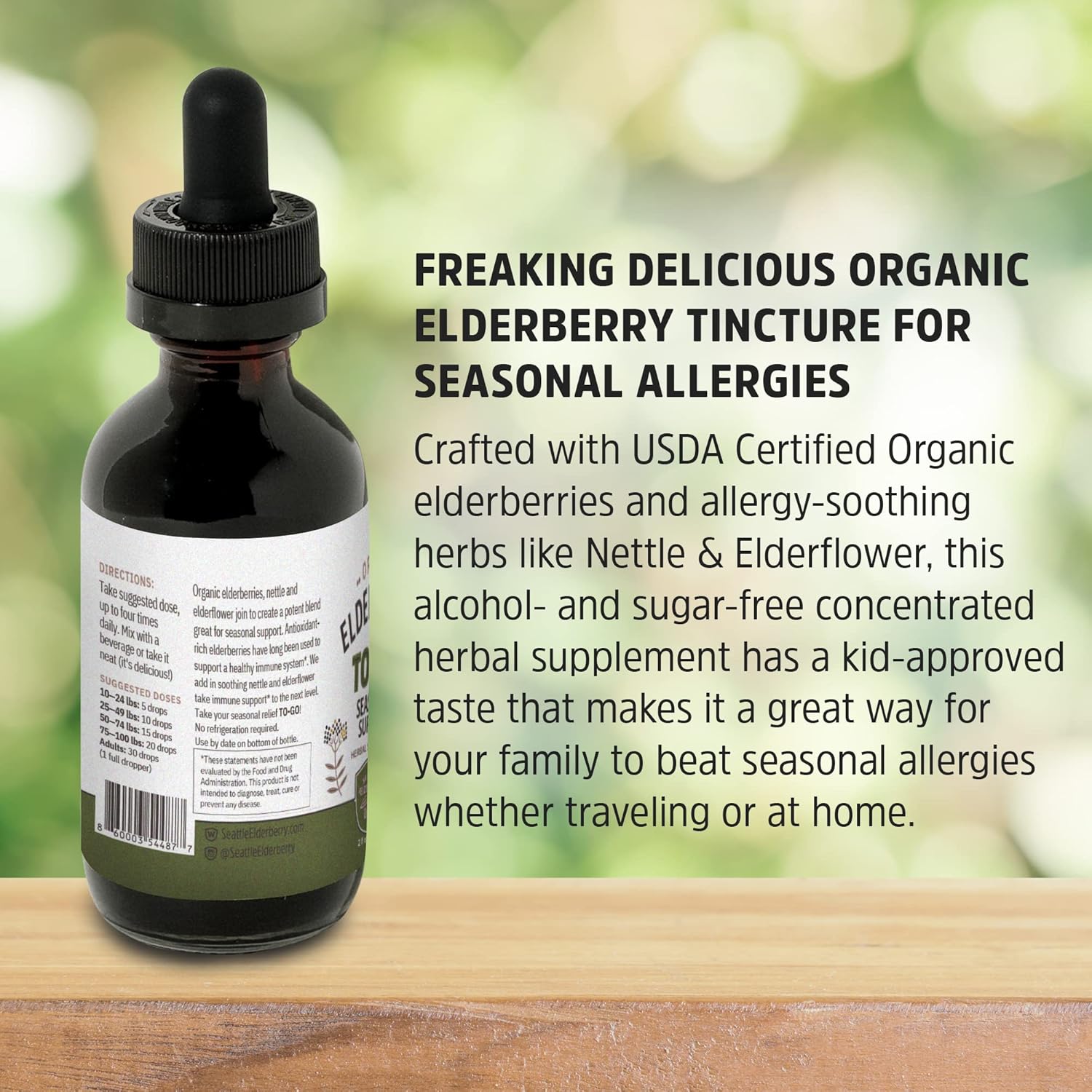 Organic USA-Made Elderberry Herbal Supplement Starter Set - 16oz Syrup with Honey & 2oz To-Go Seasonal Support