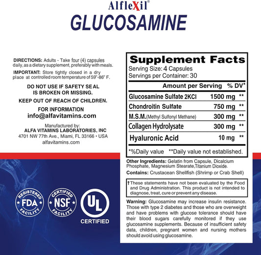 Organic USA-Made Glucosamine & Chondroitin Supplement - Joint, Bone, & Knee Support - Rich in MSM & Collagen - 120 Capsules x 2 Pack